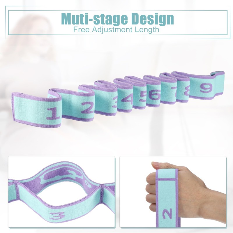 VOCOSTE Yoga Stretch Strap with 9 Loops Elastic Strap Blue