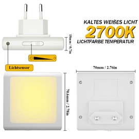 Denidou Night Light Socket with Twilight Sensor, Pack of 2, Children's Night Light, Infinitely Adjustable, Very Good for Children's Room, Bedroom, Kitchen, Hallway, Stairs, Garage, 2700 K Warm White