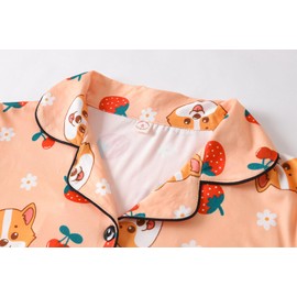 Vopmocld Girls 2PCS Pajama Sets Button Down Short Sleeve Long Pants Sleepwear Cute Patterns Lounge Outfit Sest for Teens Stretchy Jammies, Corgi, 10