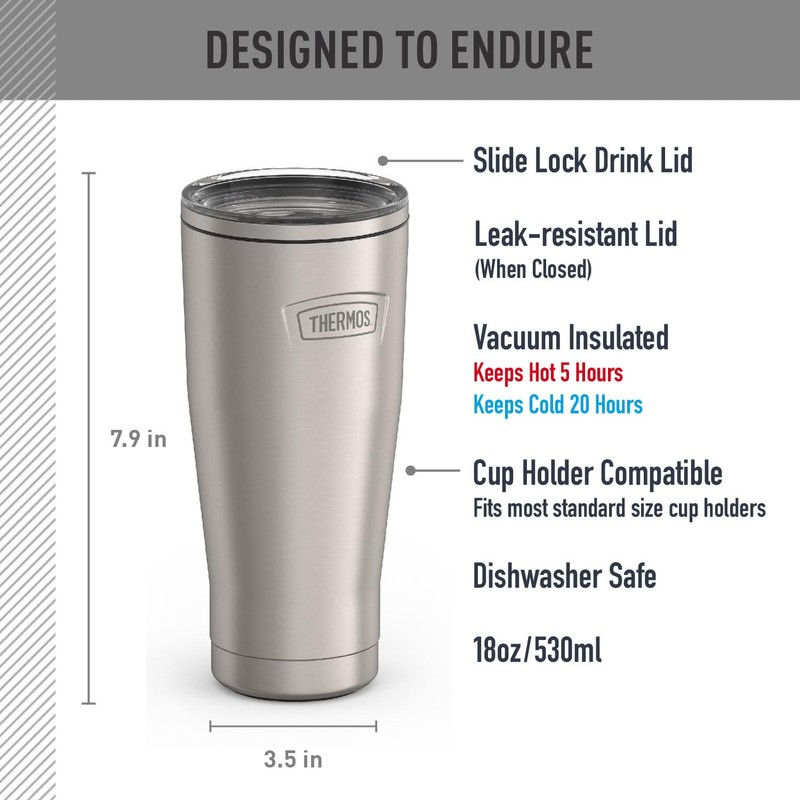THERMOS ICON SERIES, Stainless Steel Tumbler with Slide Lock, 18
