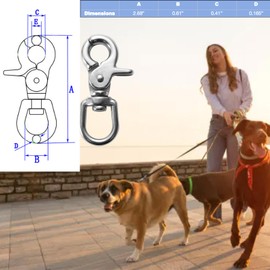 1 PCS 316 Stainless Steel Swivel Trigger Snap Hooks, 2.65” Heavy Duty Clips, 130 lbs Capacity - Marine Grade, Anti-Rust, Multipurpose Lobster Claw Clasps for Pet Leashes, Bags, and Cameras