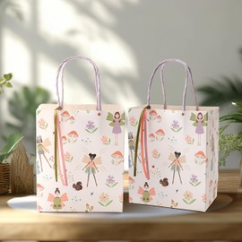 Cheerland Fairy Party Favor Bags for Girl First Birthday Party Decorations Fairies and Wildflower Goodie Bags Woodland Theme Pixie Candy Gift Bag for Garden Enchanted Forrest Decoration Pack of 8