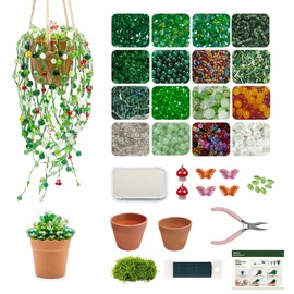 HOSHARM 6540 Pcs Green Glass Beaded Plant Kit with pots, Green Beads for Beaded Plants with Detailed Instructions, Potted Beaded Plants Craft Kit for Adults & Hobbyists, Home & Office Desktop Decor