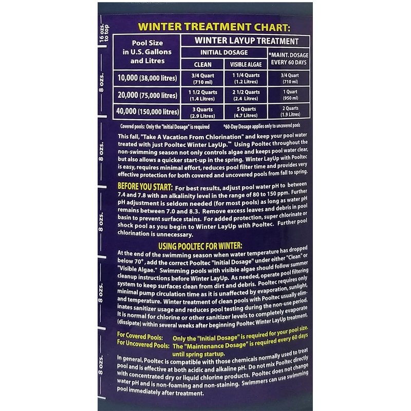 EasyCare 36664 PoolTec Winter Lay-Up Pool Treatment, 64 oz. Bottle
