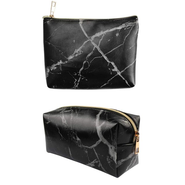 2-piece marble cosmetic make-up bag, cosmetic travel toiletry bag, cosmetic bags, pencil case, marble, small make-up bag, pencil case for travel, holiday, home, black