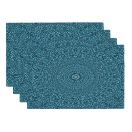 XALOGEER Mandala Placemats Set of 4 Turquoise Teal Blue Boho Ethnic Abstract Art Meditation Linen Place Mat Washable Double Layer Table Mats for Kitchen Dining Decoration 12x18 Inch