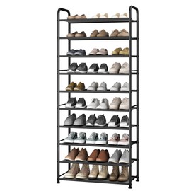 STO STO 10-Tier Shoe Rack with Sturdy Mesh Shelves, Tall Metal Shoe Organizer for Entryway, Closet, Garage, Front Door, Holds 30 Pairs, Free Standing Large Shoe Storage Shelf, Adjustable Feet, Black