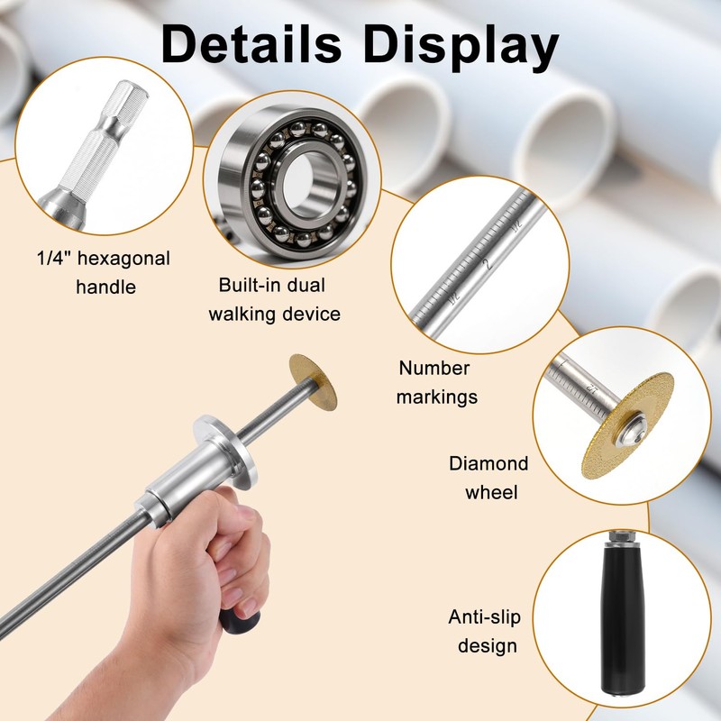 PVC Pipe Inside Cutter with Diamond Grit Wheel & Handle,