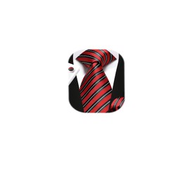 Enlision Men Ties Red White Stripe Ties Silk Woven Neckties Pocket Square Cufflink Set Classic Formal Business Burgundy Ties for Men Wedding Necktie Hanky