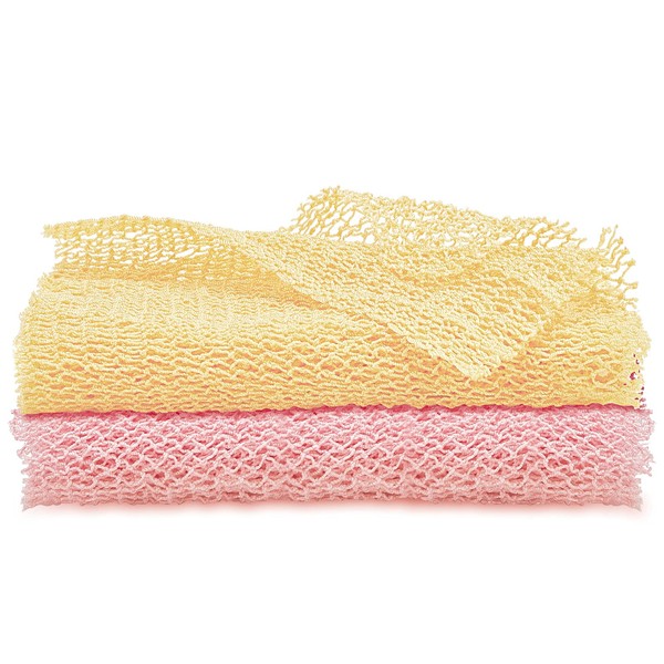 2 Pieces African Net Sponge Exfoliating Net African Body Scrubber Bath Rag Washcloth Towel Shower Body Back Scrubber Skin Smoother for Daily Use or Stocking Stuffer (Peach Pink, Creamy)