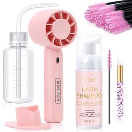 EMEDA EMEDA Lash Shampoo Kit 2.02 fl oz Lash Cleaning Kit with Rechargeable Fan Dryer/Brush/Rinse Bottle, Oil-free Cleanser Wash for Extensions & Clusters & Natural Eyelashes, Cleaner for Eyelash Care