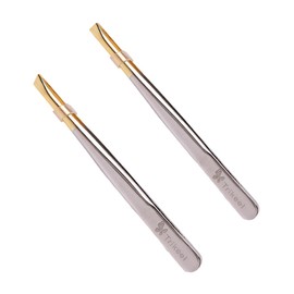 SAFIGLE 1set Electroplated Stainless Steel Eyebrow Tweezers Flat Oblique Mouth for Makeup Eyebrow Shaping Eyelash Application Lightweight Durable Travel Friendly Beauty Tools 2pcs