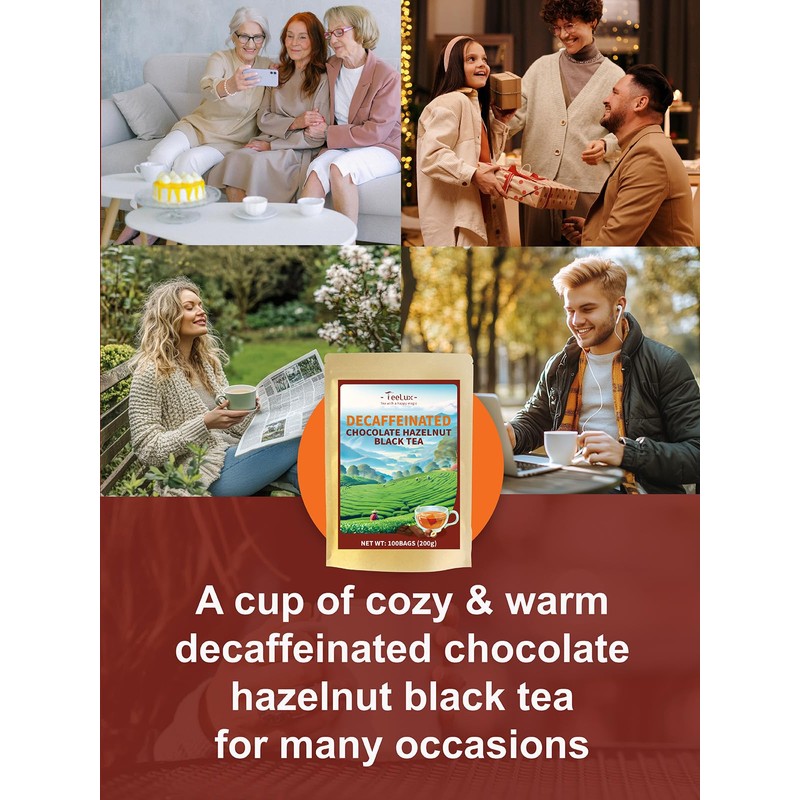 TeeLux Decaf Chocolate Hazelnut Black Tea, Decaffeinated Black Tea Flavored