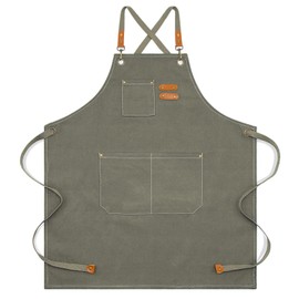 Chef Apron, Apron for Men Women with Pockets Cotton Canvas Cross Back Heavy Duty Adjustable Work Apron (Graygreen)