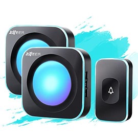 Wireless Doorbell JSIEEM 1200 feet Waterproof Door Bells & Chimes Wireless with Flash LED Light 36 Melodies 4 Volume Levels for Home Office (2 Receivers& 1 Touch Button, Black)