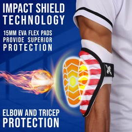 Exxact Sports Defender Baseball Elbow Guard, Batters Softball Elbow Guard Baseball Youth & Adult with Adjustable Straps - (USA Flag, ASM)