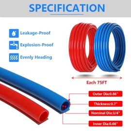 GUOFIS 3/4 Inch PEX-B Pipe, 2 Rolls Blue & Red Each 75 Feet (150ft) Length PEX Tubing Pipes, with Pex Cinch Clamp Crimping Tool and Pipe Cutter,for Potable Water and Hot Water Applications