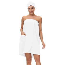 Verve Jelly Womens Wrap Towel Spa Wraps with Hair Towel Women Bath Towel Tube Dress Set Super Soft Lightweight Fast Drying Bath Wrap Robe White XXL