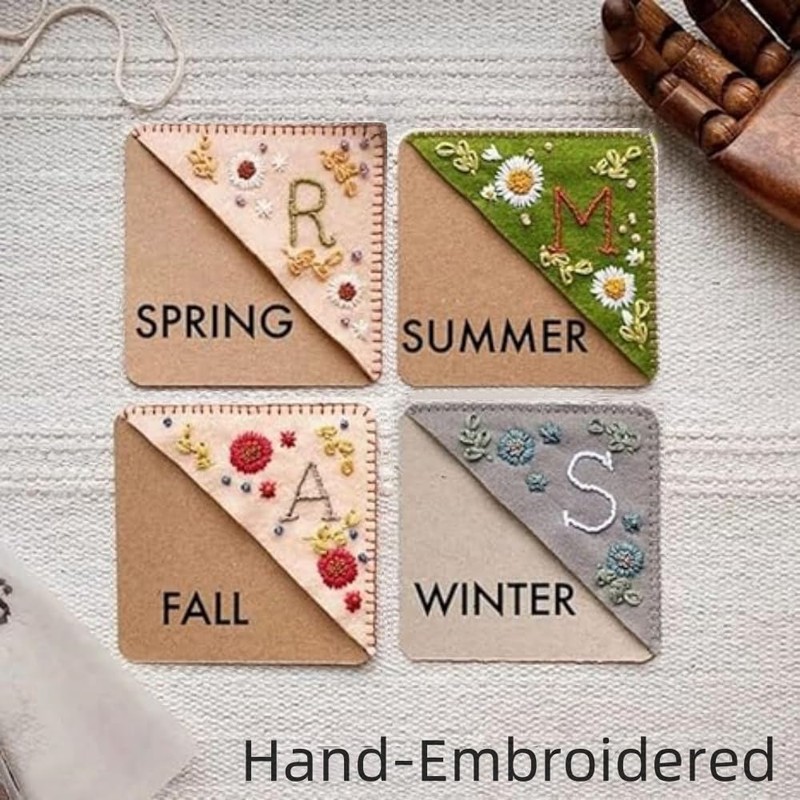 Hand Embroidered Corner Bookmark Set, 2 Pack, Felt Triangle Design