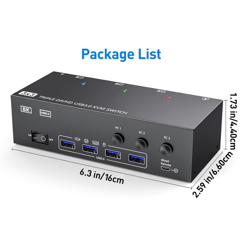 DisplayPort HD USB3.0 KVM Switch 8K At 60Hz 4K At