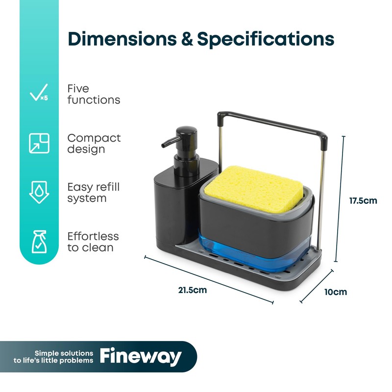 Fineway 3-in-1 Automatic Refillable Soap Dispenser Set with Sponge Holder,