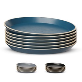KooK Dinner Plates, Ceramic Round Kitchen Dinnerware Set, Dishwasher & Microwave Safe, Stoneware, High Edge, 7.5 Inch, Set of 6, Navy