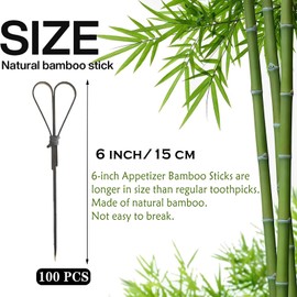 100 Pcs Bamboo Cocktail Picks, Skewers for Appetizers, Charcuterie Accessories, Heart Shaped Bamboo Sticks, Toothpicks for Appetizers Picks, Long Cocktail Toothpicks - Black, 6 Inch