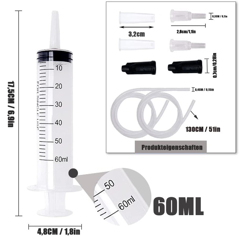 Plastic Syringe, Set of 2 60 ml Syringes with Hose