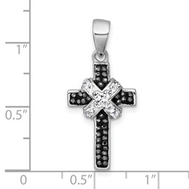 JewelryWeb 14.1mm 925 Sterling Silver Rhodium Plated Black and White Crystal Religious Faith Cross Pendant Necklace-Pendant for Women