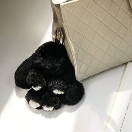 YISEVEN Bunny Stuffed Animal Plush Toy Rabbit Fur Keychain Fluffy Soft Cute Fuzzy Accessories Furry Ball Key Chain Gift for Women Teens Girls Kids Backpack Purse - Black Bean