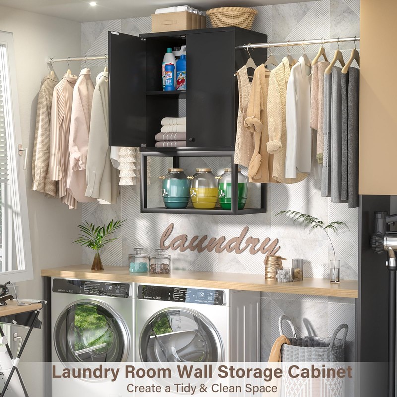 Homieasy Wall Cabinet with 2 Hanging Rods, 67'' Wide Laundry