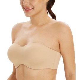 Lemorosy Women's Smooth Seamless Strapless Bandeau Non Padded Underwire Minimizer Support Bras(36DDD, Nude)