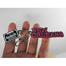 new Bourbon St. New Orleans souvenir metal fob key chain keychain pink letters
