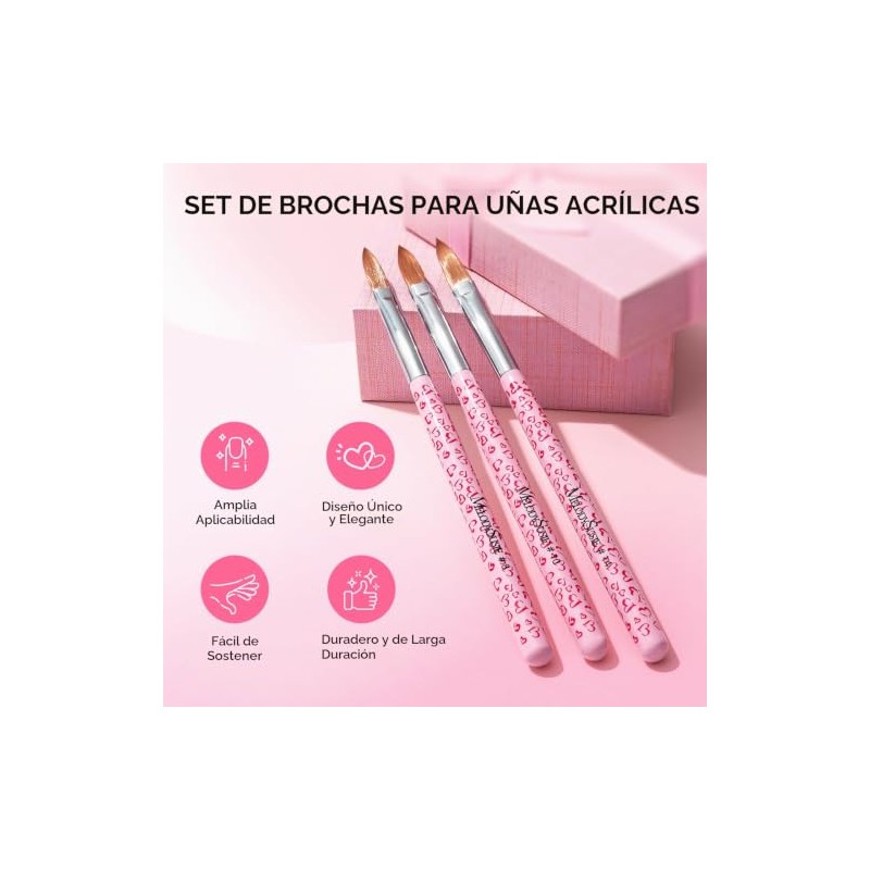 MelodySusie Juego de 3 Pinceles para Uñas Acrílicas (Tallas 8,
