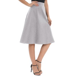 Urban CoCo Women's A-Line Elastic High Waist Flare Work Midi Knee Length Stretchy Skirt(L, Heather Grey)