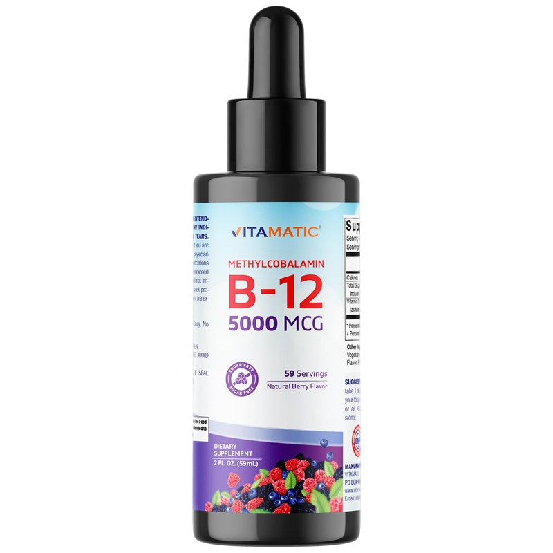Vitamatic Fast-Acting Liquid Vitamin B12 – 5000 mcg Methylcobalamin –