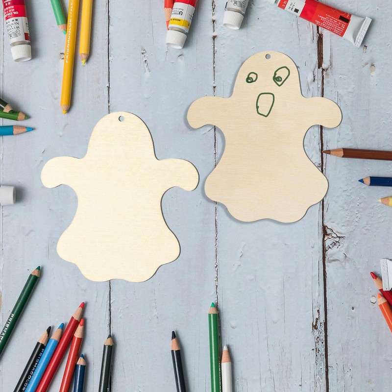 Halloween Ghost Shape Unfinished Wood Happy Halloween Hanging Wood with