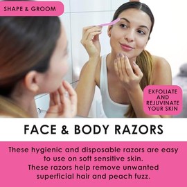 Juego de 6 maquinillas de afeitar dermaplaning rosadas – Maquinillas de afeitar faciales y corporales desechables de fácil agarre | Moldeador de cejas