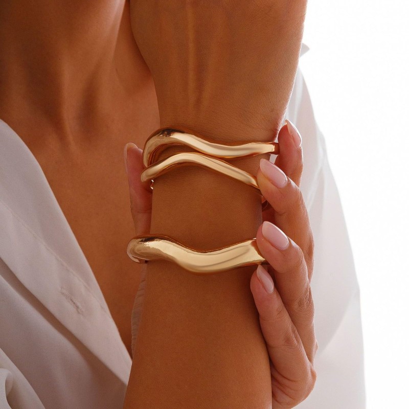 Gold Bangles for Women Non Tarnish Chunky Cuff Bracelets Silver