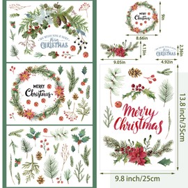 Spiareal 4 Pcs Christmas Decal Stickers Wall Decals Merry Wreath Peel and Stick Pine Cones Clings Removable for Window Playroom Bedroom