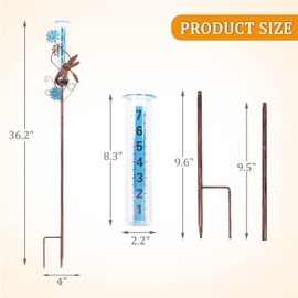 WONDER GARDEN Rain Gauge Outdoor, Decorative Rain Gauges Outdoors Best Rated with Dragonfly and Flower, Freeze Proof Water Rain Measure Gauge for Yard Patio Lawn Garden Decor