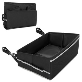 GRAOSO Under Seat Storage Fit for SuperCrew Cab, Foldable Truck Organizers and Storage Box Under Rear Seat For Single Seat with Removable Bottom Plate, 2 Side Handles and Hook Snap Fix Strap, Black