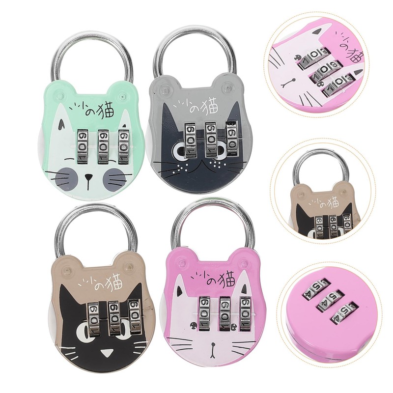 Operitacx Pack of 4 Cat Shape Code Lock Cartoon Combination