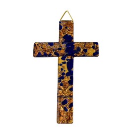 Murano Glass Cross Approx. 14.5 x 9 cm Blue/Gold