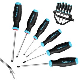 DURATECH 6-Piece Magnetic Screwdrivers Set, 3 Phillips and 3 Flat Head S2 Steel Screwdriver Set with 180° Rotating Storage Rack, Professional Cushion Grip Screw Drivers Tool Set