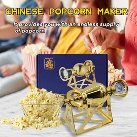 Brogana Golden Chinese Popcorn Cannon Machine, Hot Air Popcorn Machine, High Pressure Popcorn Maker, Stainless Steel Popcorn Popper, for Home Parties Camping (230ml)