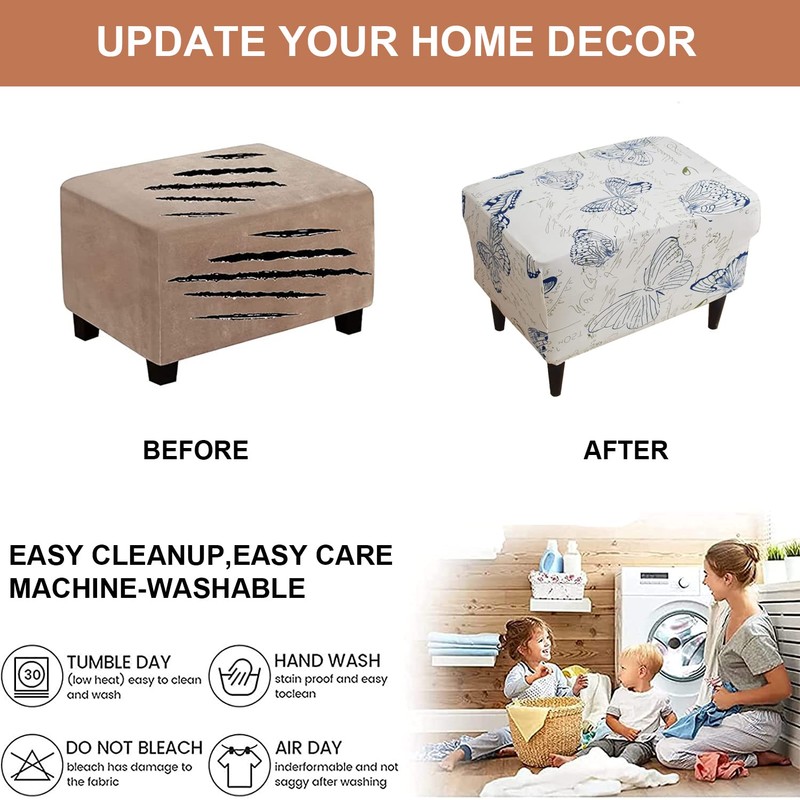 Eco-Ancheng Stretch Ottoman Cover Rectangular Storage Ottoman Slipcover Footrest Stool