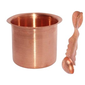 Naisha Hindu Panch patra Pooja Lota and Spoon (Achman) Set Panchpatra - Handmade Pure Copper Cup