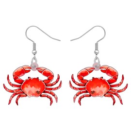 TIZURO Acrylic Cute Sea Crab Earrings Hawaiian Fun Summer Beach Ocean Animals Novelty Dangle Jewellry For Women Party Gifts (Red)