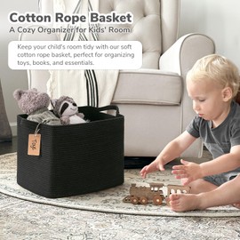 Goodpick Woven Storage Baskets for Organizing, 18" x 14" x 12" Rectangle Blanket Basket with Handles, Nursery Cotton Rope Basket for Living Room, Bedroom, Black